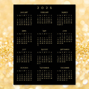 2026 Black Gold Kalender voor het hele jaar voor t Poster