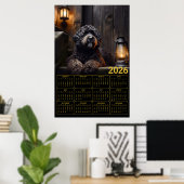 2026 Black Goldendoodle Agenda Poster (Thuiskantoor)