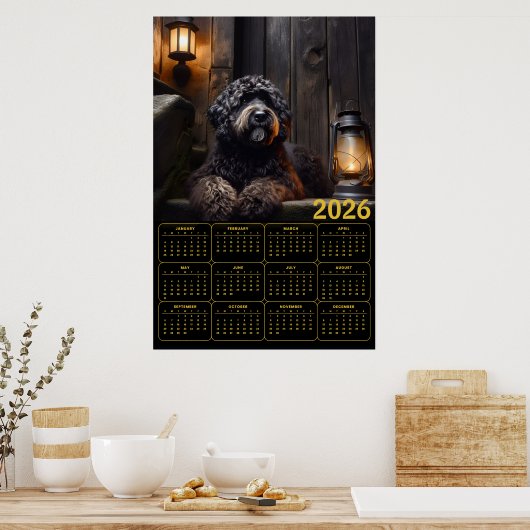 2026 Black Goldendoodle Calendar Poster (Keuken)