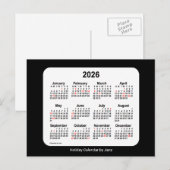 2026 Black Holiday Mini Calendar van Janz Feestdagenkaart (Voorkant / Achterkant)
