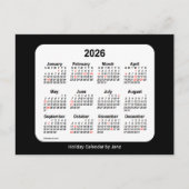 2026 Black Holiday Mini Calendar van Janz Feestdagenkaart (Voorkant)