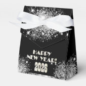 2026 Black Silver Glitter New Year's Eve Party  Bedankdoosjes (Voorkant Zijde)