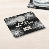 2026 Black Silver Glitter New Year's Eve Party Kartonnen Onderzetters (Schuin)