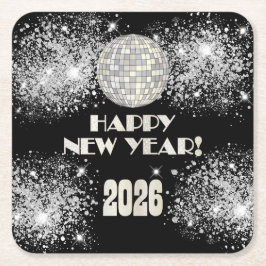 2026 Black Silver Glitter New Year's Eve Party  Kartonnen Onderzetters