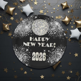 2026 Black Silver Glitter New Year's Eve Party  Papieren Bordje