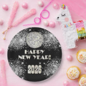 2026 Black Silver Glitter New Year's Eve Party  Papieren Bordje (Feest)