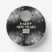 2026 Black Silver Glitter New Year's Eve Party  Papieren Kommen (Voorkant)