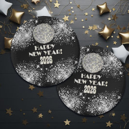 2026 Black Silver Glitter New Year's Eve Party  Papieren Kommen