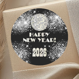 2026 Black Silver Glitter New Year's Eve Party  Ronde Sticker