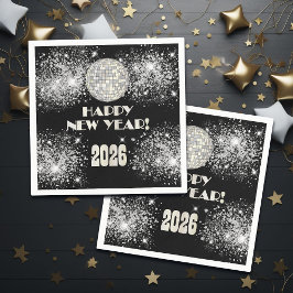 2026 Black Silver Glitter New Year's Eve Party  Servet