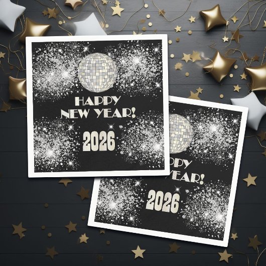 2026 Black Silver Glitter New Year's Eve Party Servet