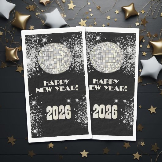 2026 Black Silver Glitter New Year's Eve Party Servet