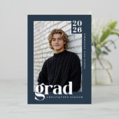 2026 Blauwe Afgestudeerde 4 Foto Afstuderen Zilver Folie Uitnodiging (Staand Voorkant)