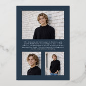 2026 Blauwe Afgestudeerde 4 Foto Afstuderen Zilver Folie Uitnodiging (Achterkant)