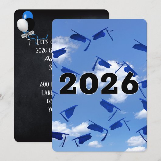 2026 Blauwe Afstudeerhoeden in de Lucht  Kaart (Voorkant / Achterkant)