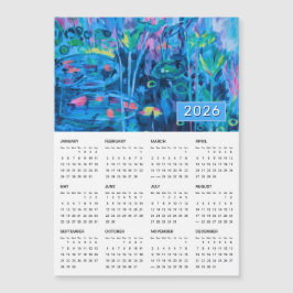 2026 Blauwe Bloemen Abstracte Magnetische Kalender