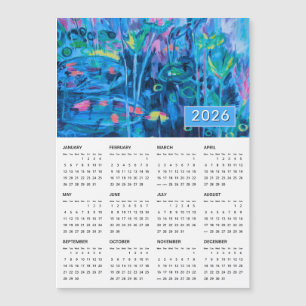 2026 Blauwe Bloemen Abstracte Magnetische Kalender