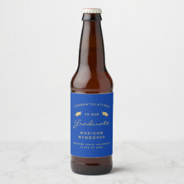2026 Blauwe Gouden Script Muts Afstuderen Bier Etiket