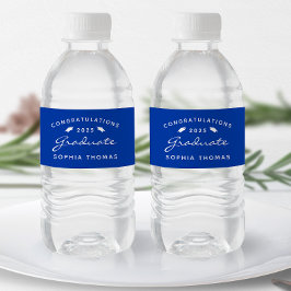 2026 Blauwe Witte Script Pet Graduation Waterfles Etiket