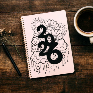 2026 Bloei na de regen - B & W Lijntekening Planner