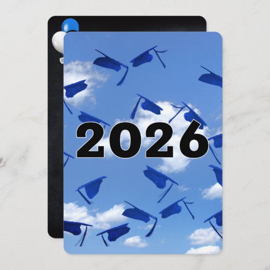2026 Blue Graduation Hats in Sky Kaart (Voorkant / Achterkant)