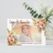 2026 Boho Bloemstuk Aangepaste Foto Afstudeer Dank Bedankkaart (Staand voorkant)