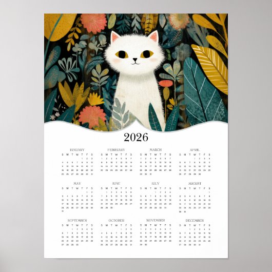 2026 Boho Cat Art volledige jaarkalender Poster (Voorkant)