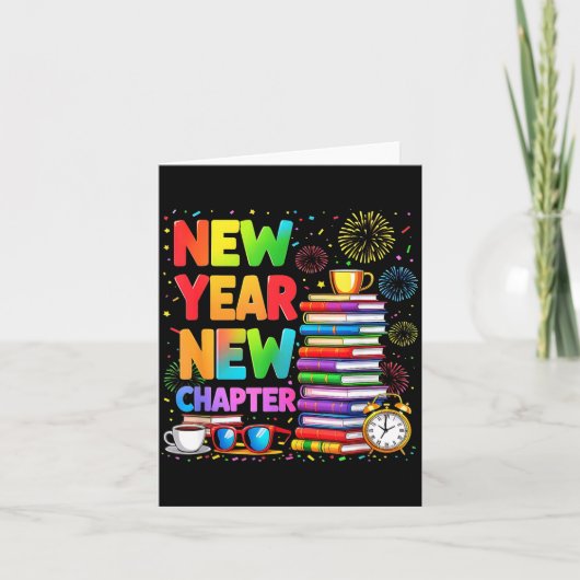 2026 Bookworm Funny Happy New Year Chapter Book Lo Kaart (Voorkant)