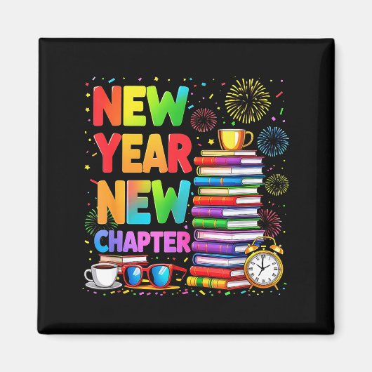 2026 Bookworm Funny Happy New Year Chapter Book Lo Magneet (Voorkant)