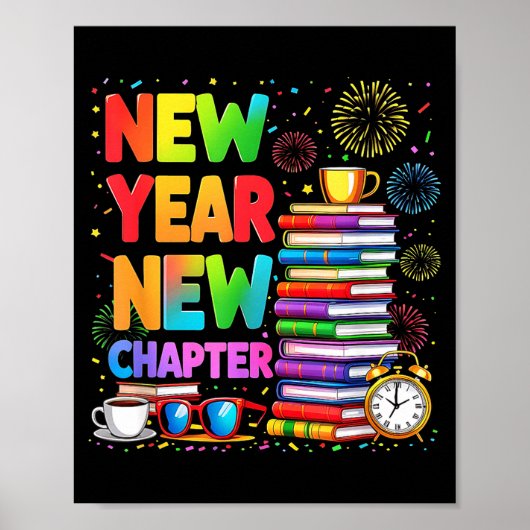2026 Bookworm Funny Happy New Year Chapter Book Lo Poster (Voorkant)