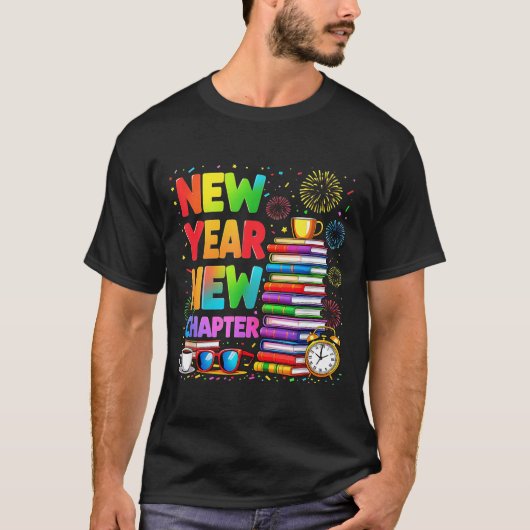 2026 Bookworm Funny Happy New Year Chapter Book Lo T-shirt (Voorkant)