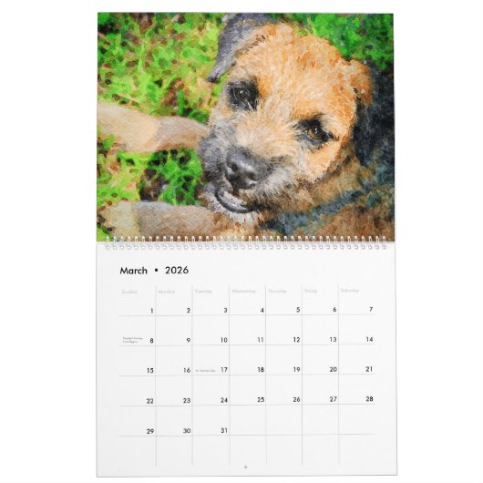 2026 Border Terrier Dog Mama Gift Border Lover Kalender (Mar 2026)
