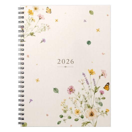 2026 Botanisch Bloemenspiralschrift | Notitieboek (Voorkant)