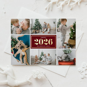 2026 Bourgondië Gelukkig Nieuwjaar Fotocollage Folie Feestdagen Briefkaart