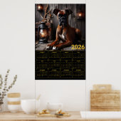 2026 Boxer Dog Calendar – Rustic Cabin Portrait Poster (Keuken)