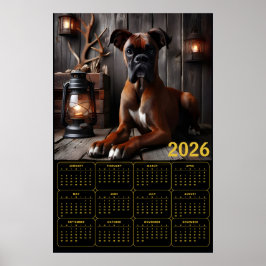 2026 Boxer Dog Calendar – Rustic Cabin Portrait Poster