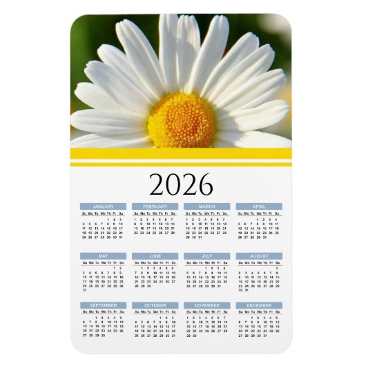 2026 Bright Shasta Daisy Bloemenkalender magneet (Verticaal)