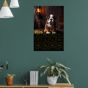 2026 Bulldog Puppy met Lantaarn Kalender Poster