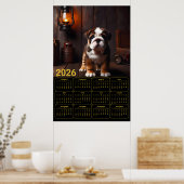 2026 Bulldog Puppy with Lantern Calendar Poster (Keuken)