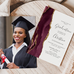 2026 Burgundy Goud Agaat Foto Afstuderen Kaart