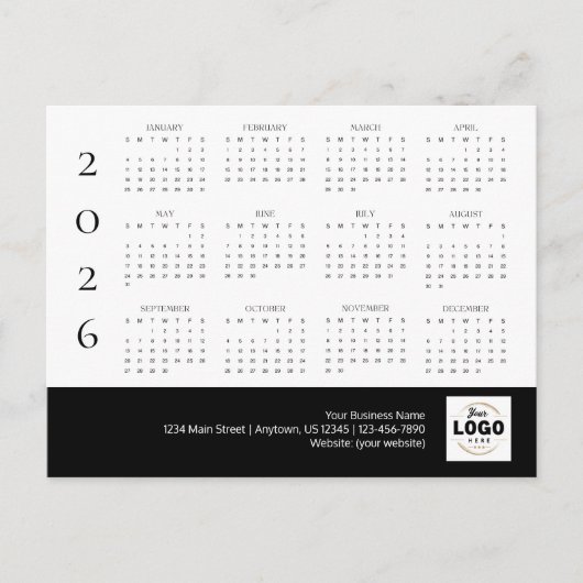 2026 Business Logo Calendar Briefkaart (Voorkant)