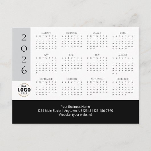 2026 Business Logo Calendar Briefkaart (Voorkant)