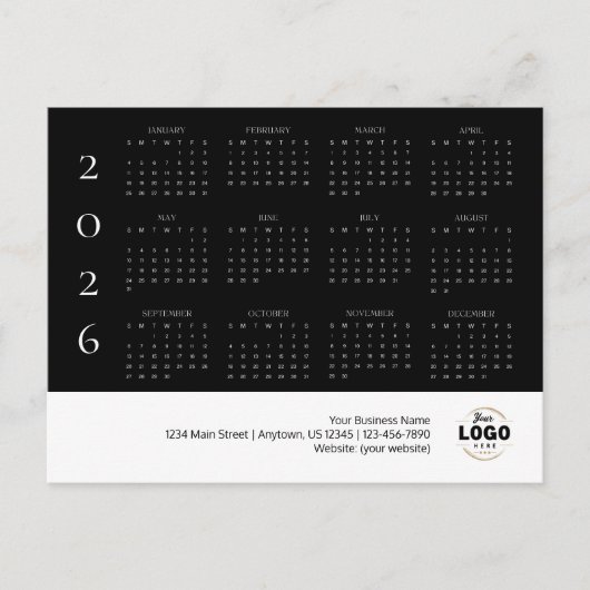2026 Business Logo Calendar Briefkaart (Voorkant)