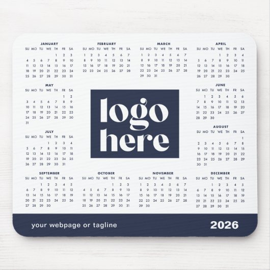2026 Business Logo Navy Blue Voljaarskalender Muismat (Voorkant)