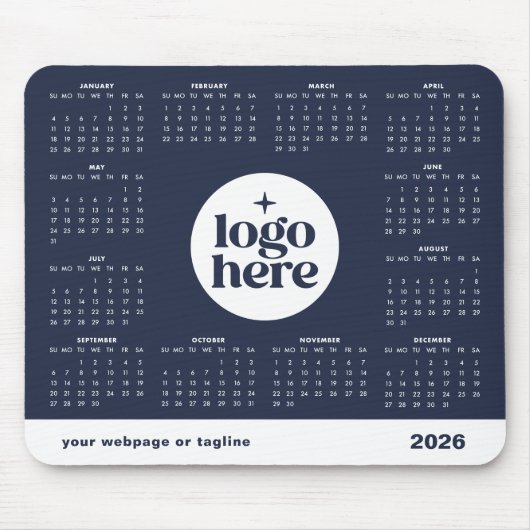2026 Business Logo Navy Blue Voljaarskalender Muismat (Voorkant)