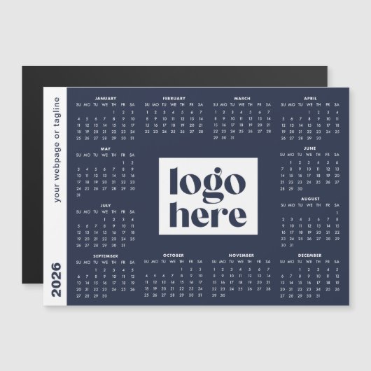 2026 Business Navy Blue Branded Voljaar Kalender (Voorkant / Achterkant)