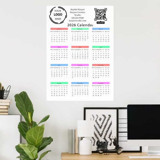 2026 Business Your Logo QR Calendar Colorful Moder Poster (Thuiskantoor)