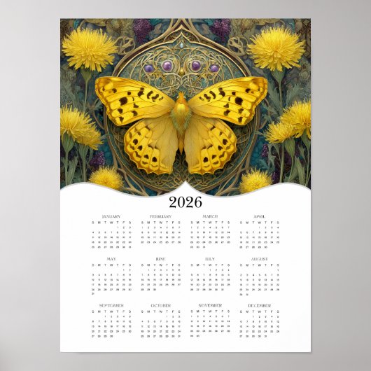 2026 Butterfly Fantasy Art Volledige jaarkalender Poster (Voorkant)