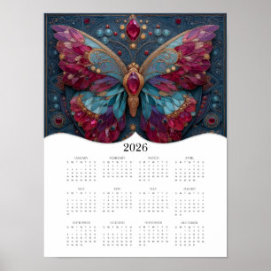 2026 Butterfly Fantasy Art Volledige jaarkalender Poster