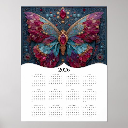 2026 Butterfly Fantasy Art Volledige jaarkalender Poster (Voorkant)